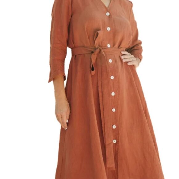 Linen Shirt Dress (0411) - Picture 3 of 12